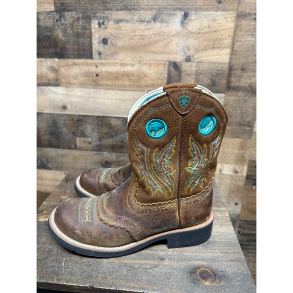 Ariat Shoes - Ariat Fatbaby Western Boots Brown Leather Turquoise Embroidery Womens 8.5 B